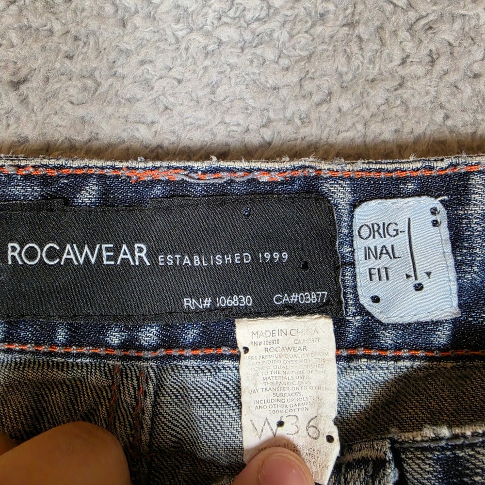 Rocawear Jeans Mens 38x34 Blue Good Y2K Baggy Embroidered Original Fit Denim - Picture 7 of 12
